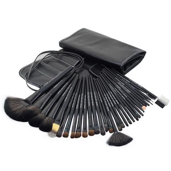 Clearance ‘24 Piece Jet Black Makeup Brush Set w/ Free Case