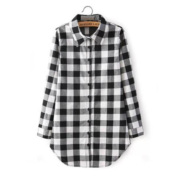 Clearance Women Plaid Print Single Breasted Cotton Shirt